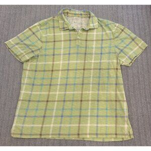 Club Room Mens Green Plaid Short Sleeve Polo Shirt XL 100% Cotton Made In India